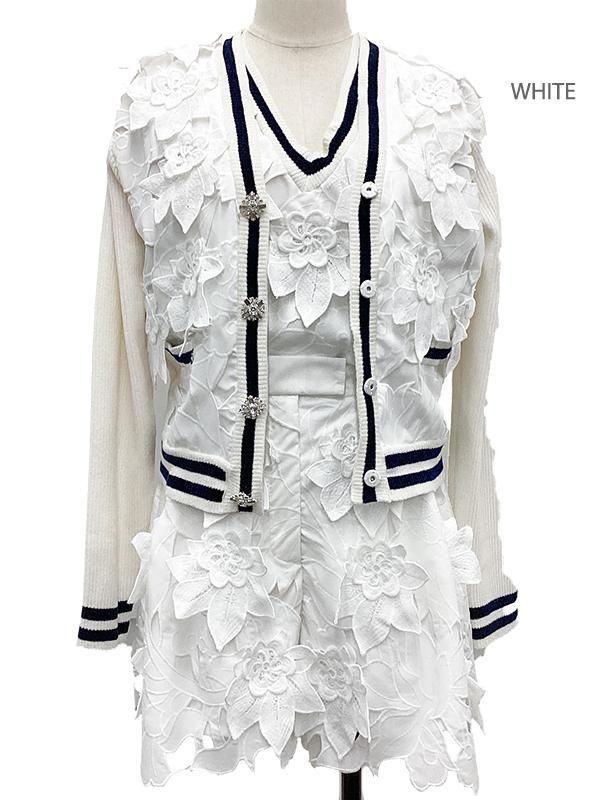 極美品✨ANAYI 3Dフラワーレース アンサンブル カーディガン 半袖ニット 極美品✨ANAYI 3Dフラワーレース アンサンブル カーディガン