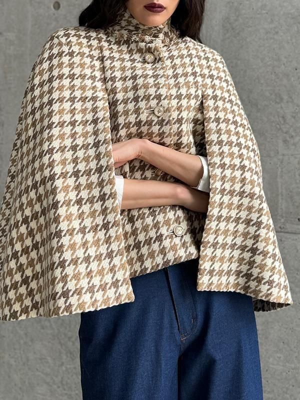 Adonisis】S25302_千鳥格子ツィードケープコート