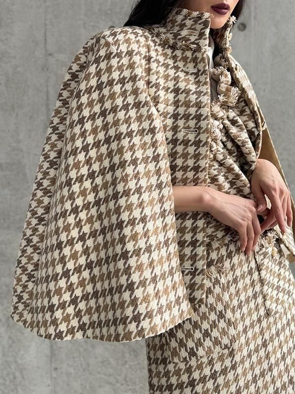 Adonisis】S25302_千鳥格子ツィードケープコート