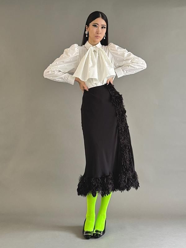 【新品未使用タグ付き】アドニシス　3Ｄポルカドットロングボウタイブラウス 新品未使用タグ付き】アドニシス 3Dポルカドットロングボウタイ