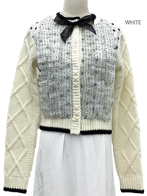 Adonisis】250318_ドットオーガンジーフリルケーブルニットカーデ