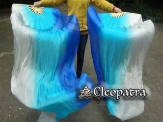 ベリーダンスファンベール扇子道具ストライプホワイトターコイズブルー海カラー 7
