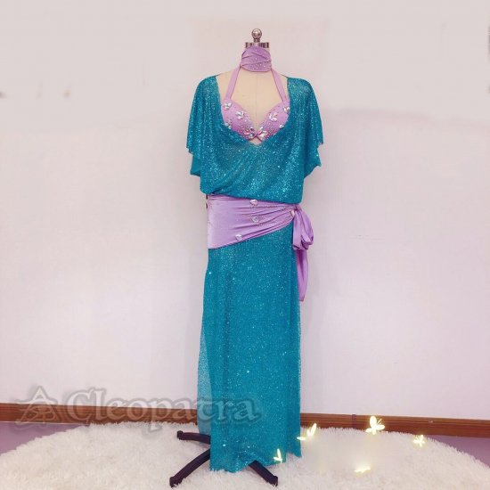 ベリーダンス衣装サィーディドレスバラディコスチューム青と紫グッズ格安通販 2