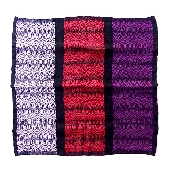 Ny772 リトアニアの手織りリネンスカーフ パキッとした紫 赤 薄ピンクに黒い縁取り