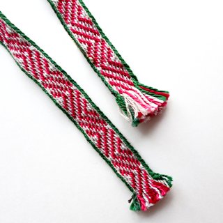 juo012 リトアニア 手織りベルト ピンク、エンジ、グリーンのシンプルな細ベルト 伝統柄