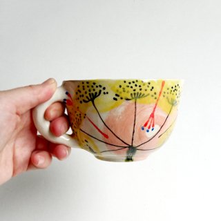 sc072 リトアニア 手びねりの形とラフな手書きイラスト 味のある陶器 コーヒーカップ型 キツネ