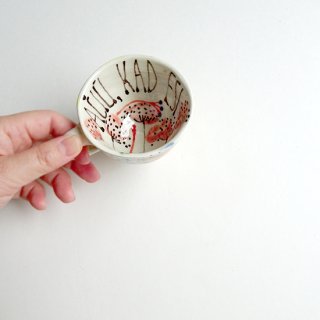 sc064 リトアニア 手びねりの形とラフな手書きイラスト 味のある陶器 エスプレッソカップ型 キツネ