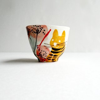 sc063 リトアニア 手びねりの形とラフな手書きイラスト 味のある陶器 エスプレッソカップ型 ネコ