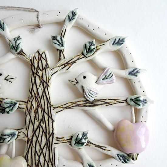 リトアニア 木に集う小鳥たち 陶板の壁飾り 壁掛け