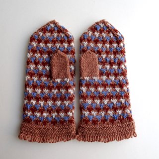 gk006 リトアニアの手編みミトン 伝統的な編み柄 総柄 大きめサイズ メンズにも