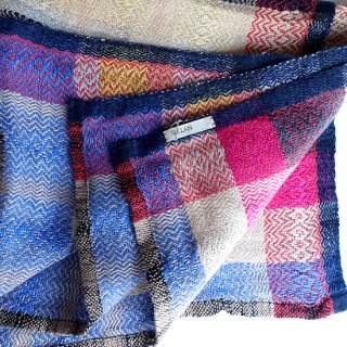 ny146 リトアニアの手織りリネンスカーフ リネン100% クリームカラーベースにたくさんの色、カラフル！