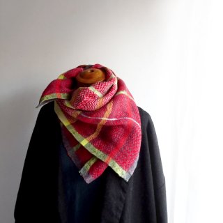 ny155 リトアニアの手織りリネンスカーフ リネン100% 赤いチェック