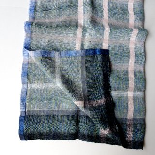 ny247 リトアニアの手織りリネン＆シルクスカーフ シックなブルー系の色合い