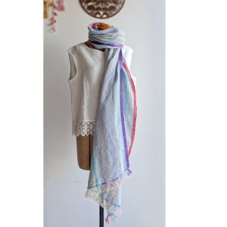 ny190 リトアニアの手織りリネンスカーフ リネン糸100% 美しいパステル調のグラデーション