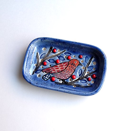 li008 リトアニアの陶器作家Linaの神秘的な世界 赤い実と茶色い鳥