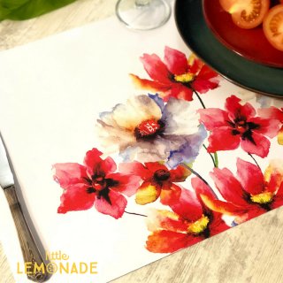 【Indigo De Papel】プレイスマット Red Watercolor Flowers 紙製 24枚つづり 花柄 水彩