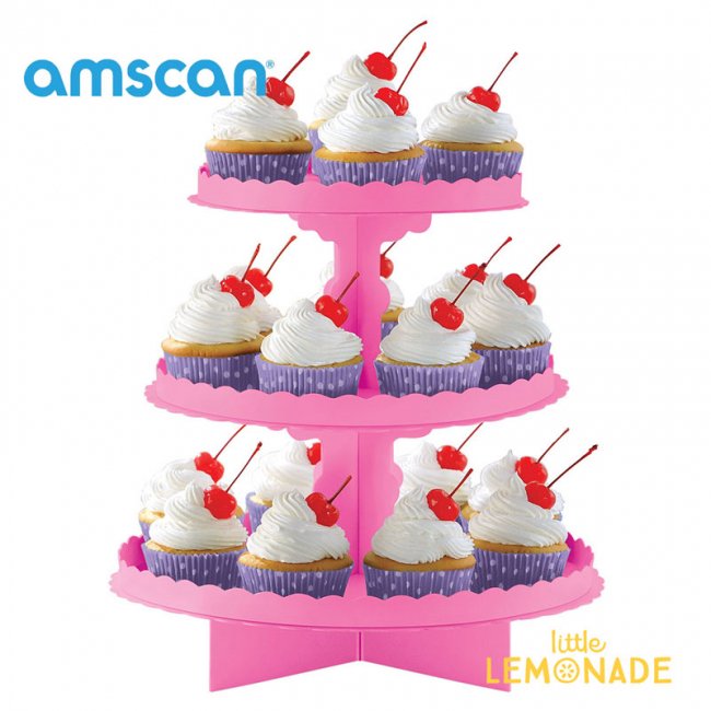 Amscan アムスキャン ピンク カップケーキスタンド 紙製 3段 女の子 1歳 飾り 誕生日 カップケーキ スタンド 組み立て式 テーブルウェア Pink プリンセス リトルレモネード