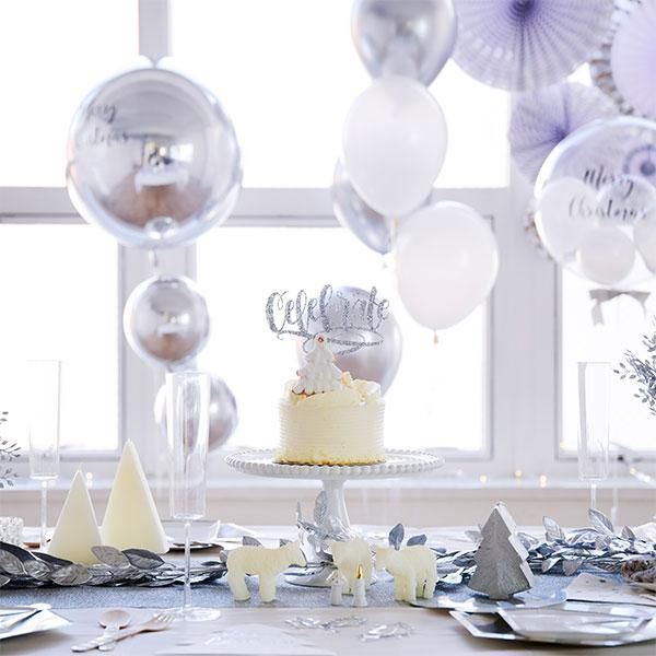 クリスマス バルーン シルバーオーブの球体ブーケ ヘリウムガス入り