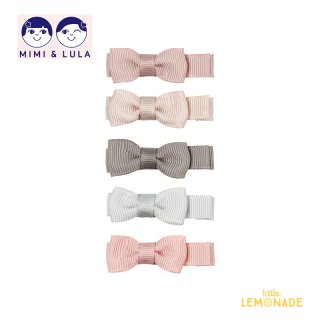 【Mimi&Lula ミミアンドルーラ】 MARTHA BOW SALON CLIPS / ピンク ベージュ グレー リボンヘアクリップ5個セット（ML20202247）