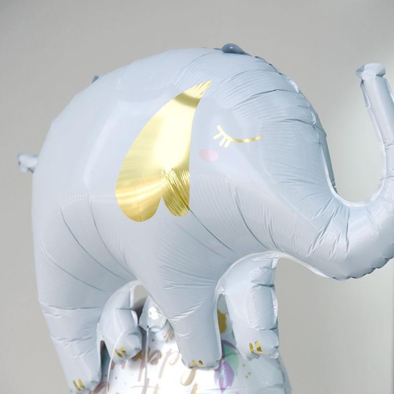 おやすみゾウさんのサブメッセージ付き4BRゴム風船のブーケ【浮かせて