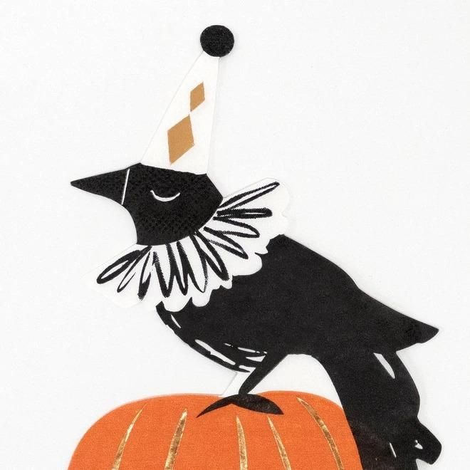 Meri Meri】 ハロウィン パンプキン＆カラスの ペーパーナプキン Vintage Halloween Crow Napkins ダイカット  お月さま ペーパーナプキン ハロウィーン パーティー 紙ナプキン テーブルウェア ペーパータオル おしゃれ メリメリ あす楽 リトルレモネード