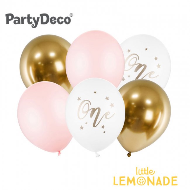 Party Deco】6枚入り ONEデザイン パステルピンク 女の子 パーティー