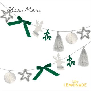 【Meri Meri】 クリスマス エレガントガーランド 壁 飾り ガーランド  ティールのリボンやシルバーのスター、トナカイ Elegant Christmas Garland  (210331）