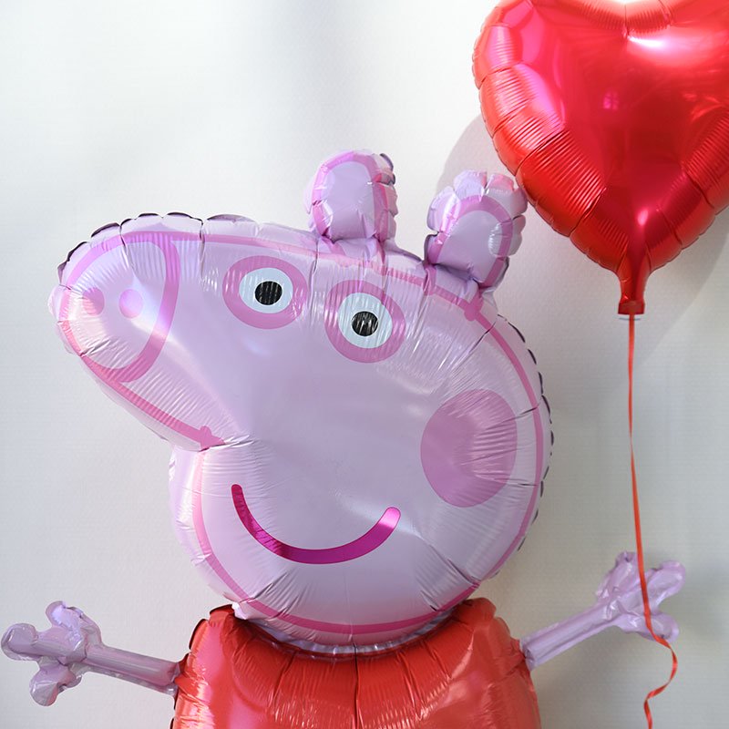 ペッパピッグのハートブーケ 誕生日 バルーン1歳 【浮かせてお届け】 peppa pig キャラサブ付 ハートの色が選べる ヘリウムガス入り 風船  バルーン電報 送料無料 メッセージカード付 あす楽 リトルレモネード