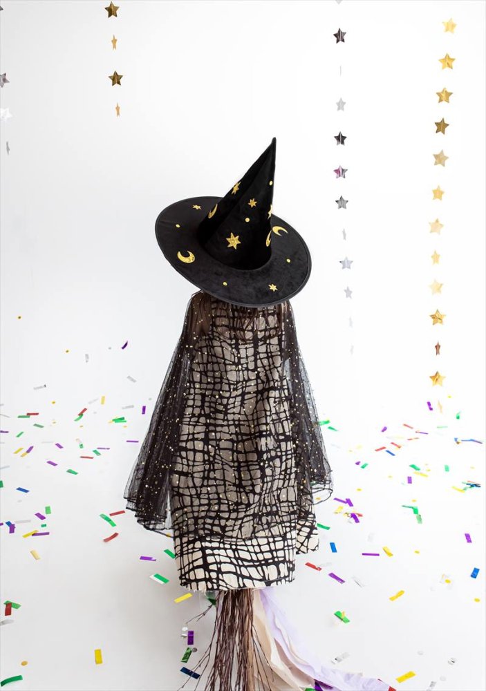 Party Deco】 魔女の帽子 ウィッチハット 月とお星さま柄 ハロウィン 