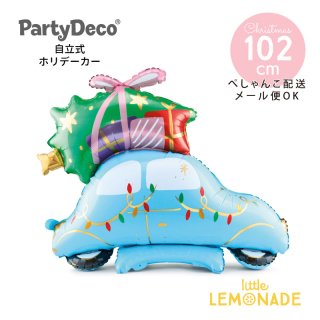 クリスマス 自立式バルーン 青いホリデーカーのフィルム風船 【Party deco】 クリスマスツリーを載せた車 ブルー 誕生日 飾り balloon christmas xmas （FB157）
