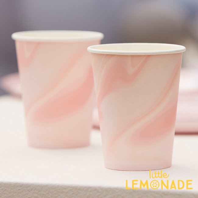 【Ginger Ray】 Pink Marble Print Paper Cups ピンクマーブル ペーパーカップ 紙コップ 8枚入りテーブルウェア  大理石柄 ジンジャーレイ パーティーカップ 大人 おしゃれ シンプル 誕生日 使い捨てコップ ナチュラル