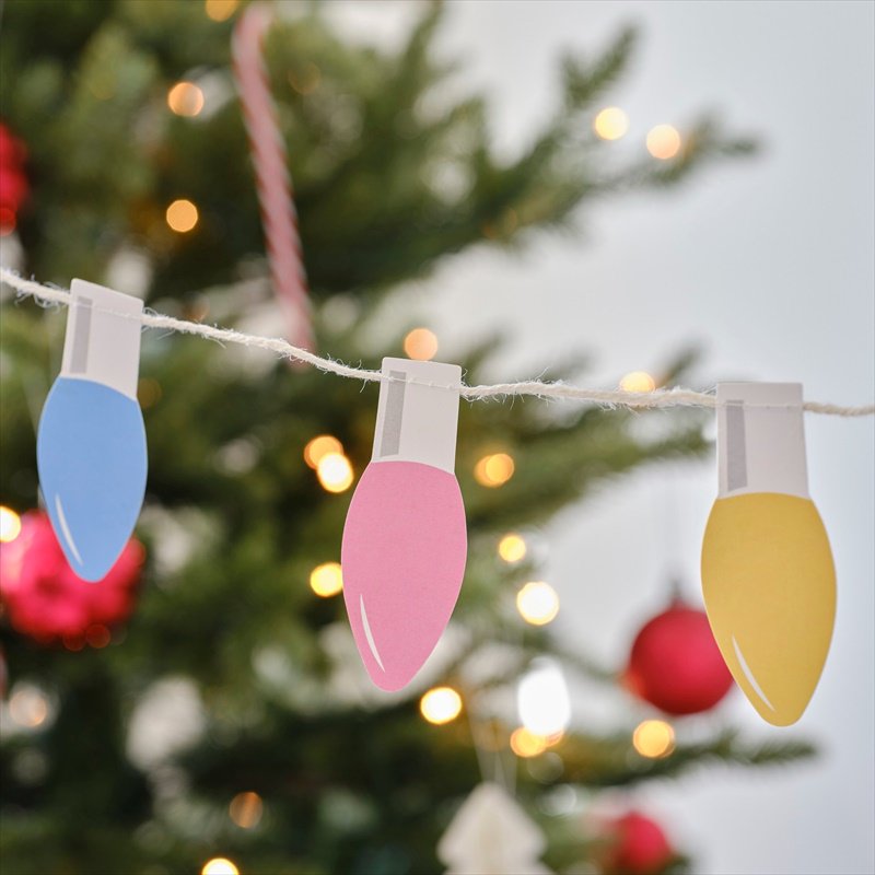 【Ginger Ray】 Multicoloured Lightbulb Christmas Garland メリークリスマスガーランド バナー  デコレーション 飾り付け 装飾 メリークリスマス xmas パーティ— クリスマスパーティー