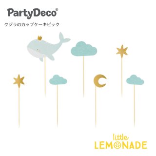 【Party Deco】 くじらのケーキトッパー 7本セット ピック  誕生日 女の子 男の子 ベビーシャワー バースデー ファーストバースデー (KPM29)