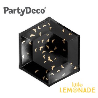 【Party Deco】 こうもり柄デザイン 黒のペーパープレート 20cm 6枚入り 紙皿 6角形 Plates Trick or Treat (TPP20)
