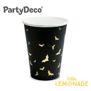 【Party Deco】 こうもり柄デザイン 黒のペーパーカップ 220ml 6個入り 紙コップ Cups Trick or Treat (KPP20)