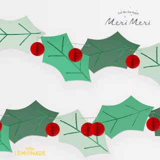 【Meri Meri】 ハニカム 柊 ガーランド Honeycomb Holly Garland 2.4M バナー ひいらぎ 飾り クリスマス（269887）