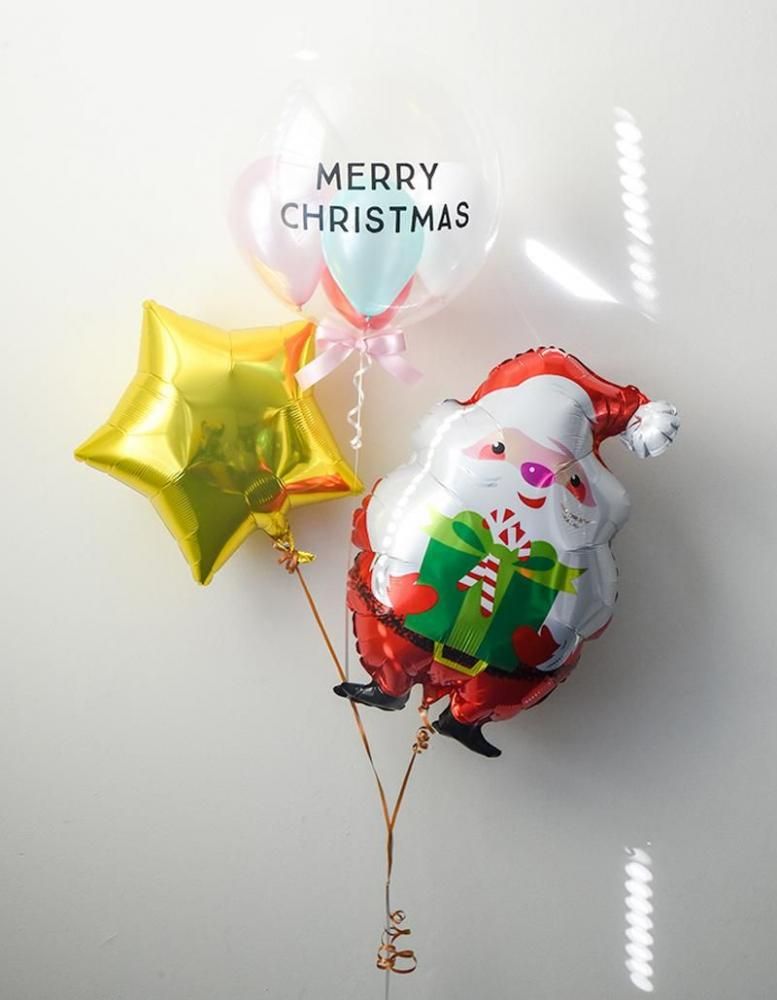 文字入り ハビエルサンタとSバブルとスター クリスマスバルーンブーケ