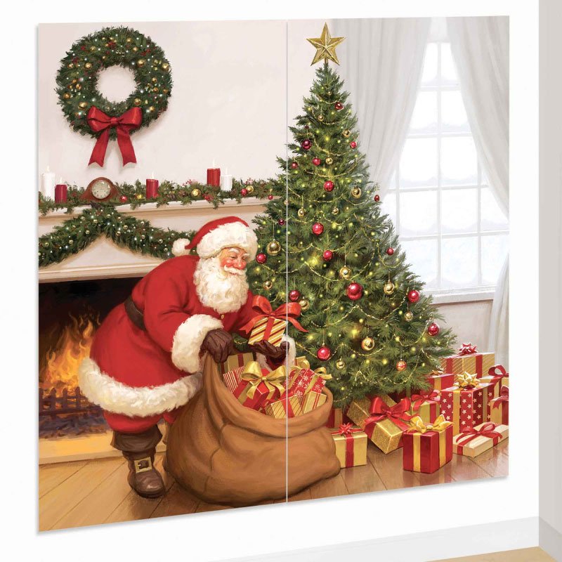 クリスマスシーンセッター サンタクロースと暖炉とクリスマツリー