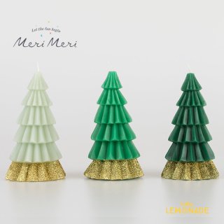 【Meri Meri】 グリーンツリー キャンドル 3個セット Green Tree Candles ろうそく クリスマス メリメリ（270985）