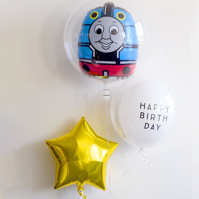 浮かせてお届け】 バルーン 誕生日 きかんしゃトーマスお誕生日スターブーケ 星の色が選べる バースデー バブルラッピング付 バブルバルーン ヘリウムガス入り  飾り バルーン電報 バルーンギフト 風船 送料無料 あす楽 リトルレモネード