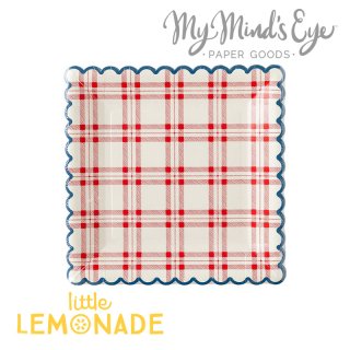 【my mind's eye】チェック柄 スクエア ペーパープレート 8枚入り 紙皿 Square Plaid Scallop Paper Plate  (PLTS366M)