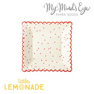 【my mind's eye】ハート×ドット ペーパープレート 8枚入り 紙皿 Valentine Red Scattered Heart Scalloped 8