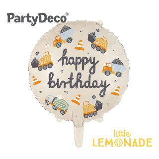 【Party Deco】 はたらくくるま Happy Birthday フィルム風船 【ぺしゃんこでお届け】 Foil balloon Construction vehicles (FB213)