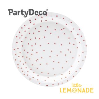 【Party Deco】ローズゴールドフォイル ドッド柄 ペーパープレート 18cm 6枚入り 紙皿 Plates Polka Dots ( TPP53-008 )
