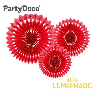 【Party Deco】レッド ペーパーファン3枚セット デコレーション 赤 Tissue fan, red  (RPB1-007)