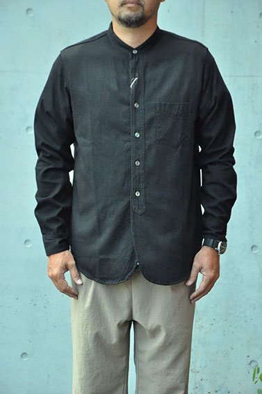 FOBファクトリー【FOB FACTORY】通販　DENIM BAND COLLAR SHIRT(BLACK)