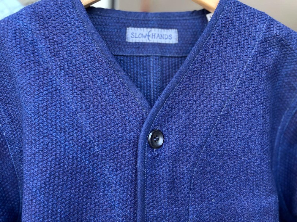 スロウハンズ【SLOW HANDS】 dobby sashico piping cardigan