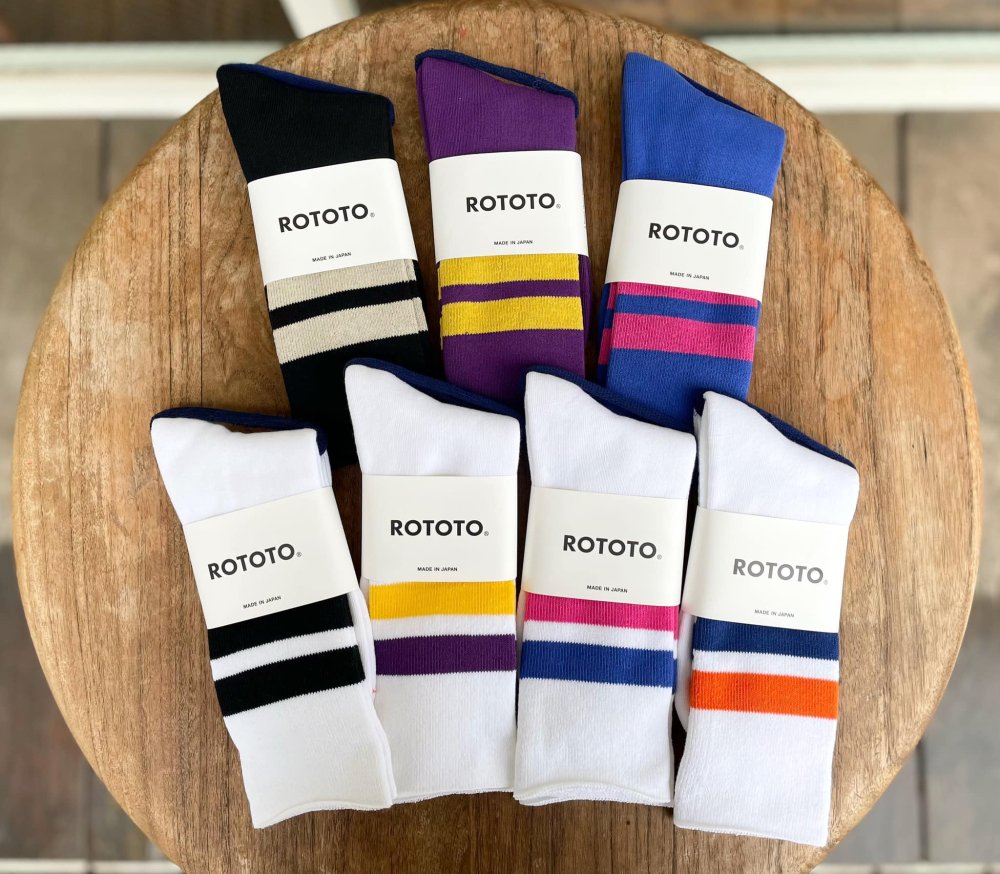 ロトト【ROTOTO】 FINE PILE STRIPED CREW SOCKS/ファインパイル