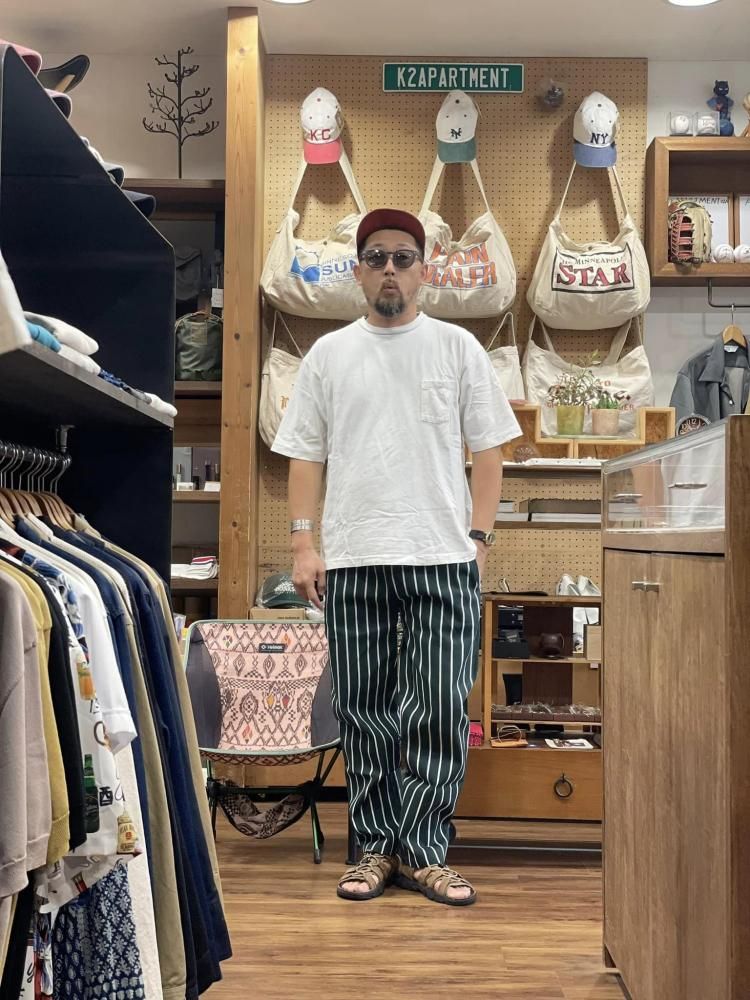 新品＊クックマン　つなぎ　シェフ　ストライプ　セットアップ　ブラウン　M Cookman クックマン セットアップ ジャケット シェフパンツ