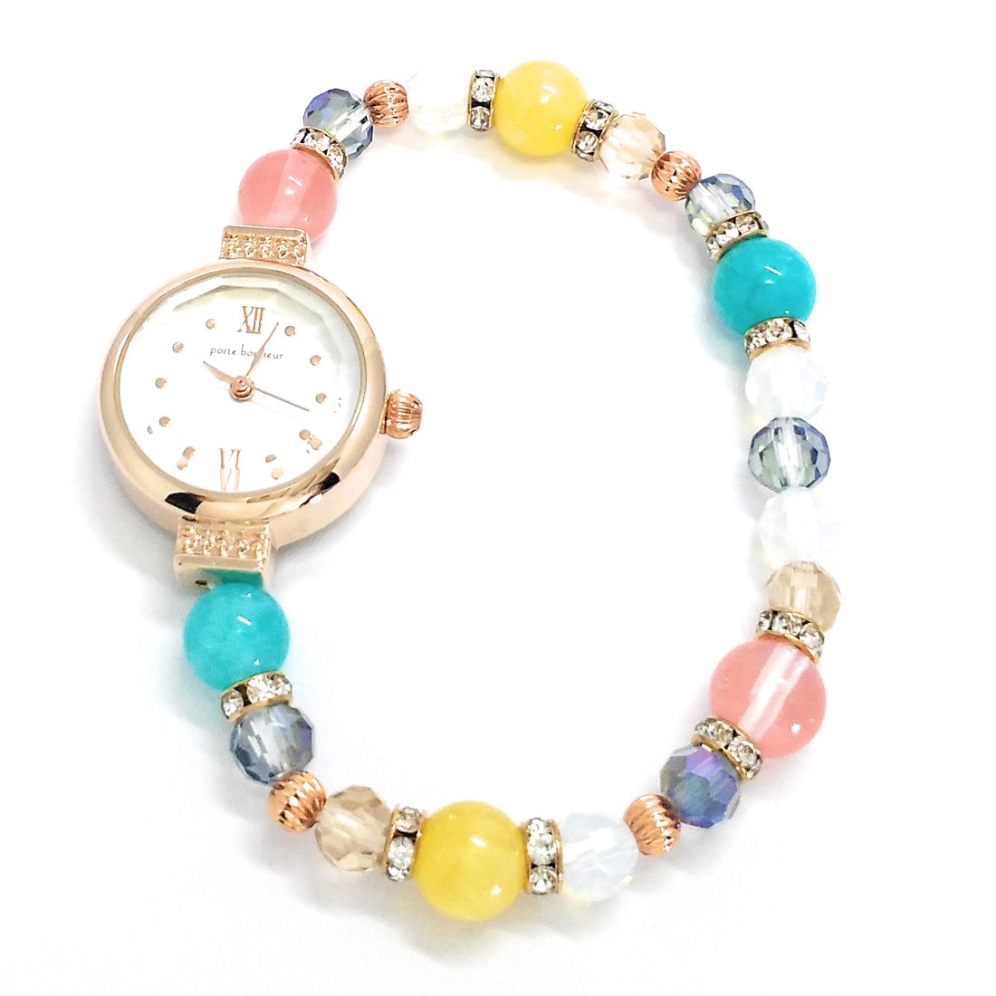 T786 美品 GEM & JEWEL 天然石 ブレスレット 腕時計 日本製 - 腕時計